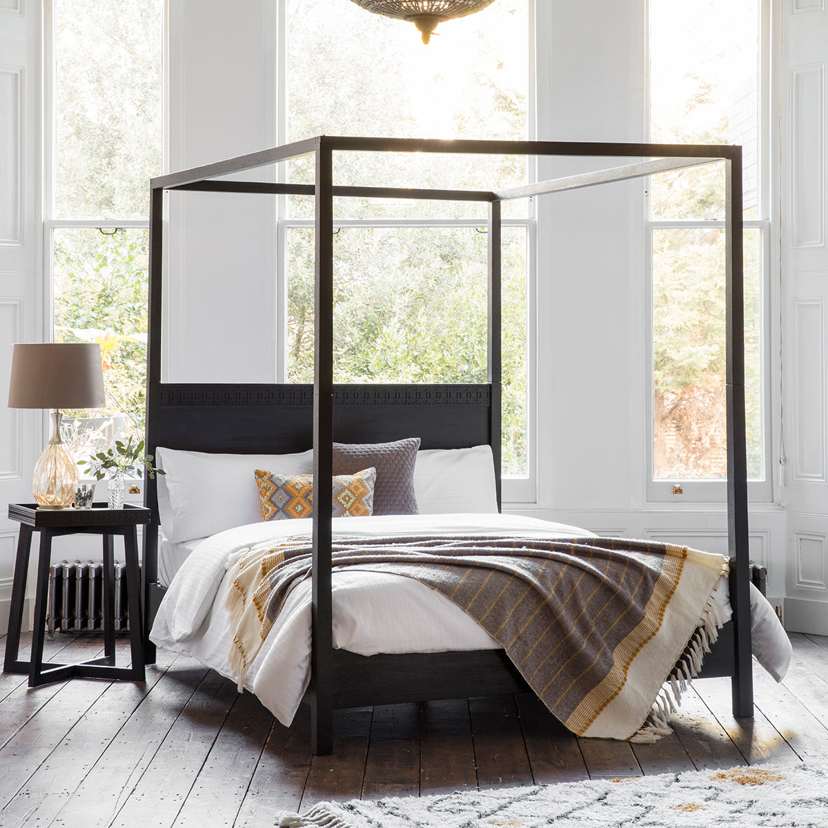 Greenwich 4 Poster King Size Bed in Dark Charcoal - Ezzo