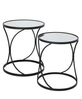 Concaved Set Of Two Black Mirrored Side Tables