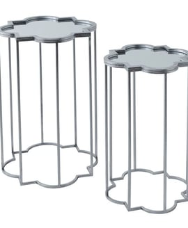 Quarter Foil Mirrored Set Of Two Side Tables