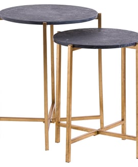 Set Of 2 Gold And Black Marble Tables