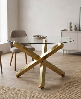 Capri Dining Table Glass Top with Gold Metal Legs