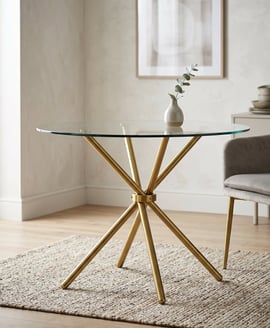 Casa Clear Top Gold Legs Dining Table