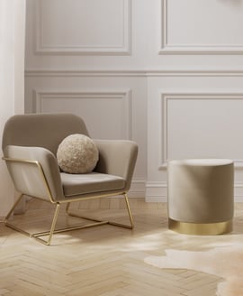 Charles Armchair Beige Velvet Brushed Gold