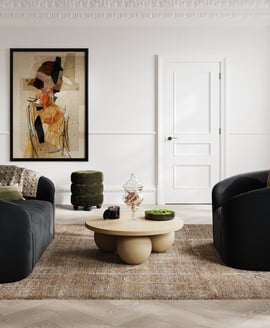 Emi Olive Black Pouffe