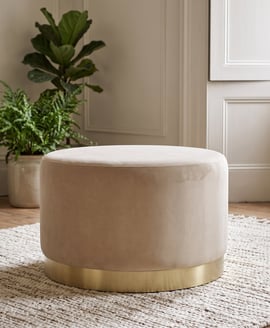 Lara Pouffe Beige Velvet Brushed Gold Large