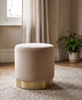 Lara Pouffe Beige Velvet Brushed Gold Small