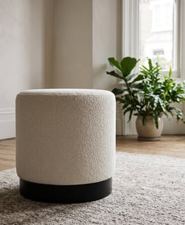 Lara Pouffe Ivory Boucle Matte Black Small