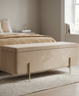 Lola Storage Ottoman Beige Velvet Brushed Gold