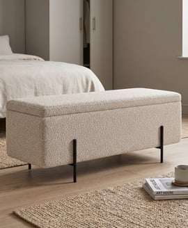Lola Storage Ottoman Buff Boucle Matte Black