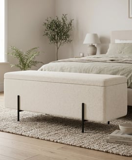 Lola Storage Ottoman Ivory Boucle Matte Black