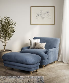 Plumpton Footstool Denim Blue Weave
