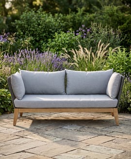 Opus 3 Seat Rope Woven Sofa with Grey Cushions