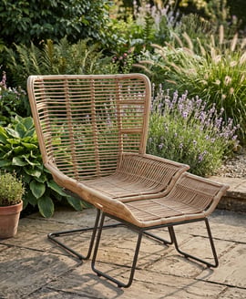 Manado Natural Rattan Lounge Chair And Footstool