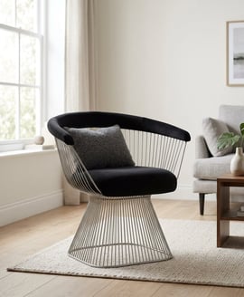 Anzio Black Velvet And Brushed Silver Chair