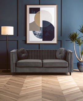 Farah Three Seat Grey Velvet Sofa