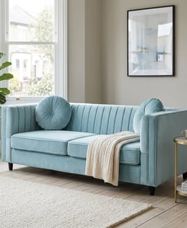 Farah Three Seater Pastel Green Velvet Sofa