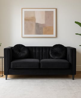 Farah Two Seat Black Velvet Sofa