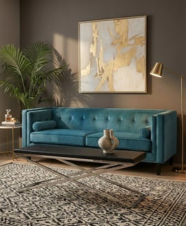 Felisa 3 Seat Teal Blue Velvet Sofa