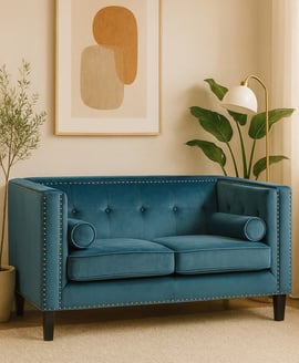 Felisa Two Seat Teal Blue Velvet Sofa