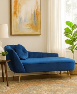 Felizia Midnight Blue Velvet Left Arm Chaise Longue