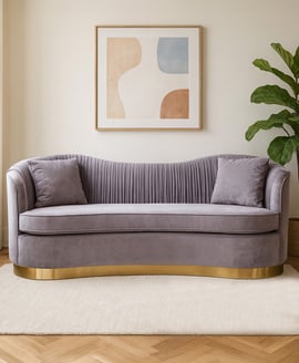 Franza Grey 3 Seat Pleated Velvet Sofa