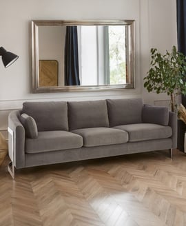 Freda Dark Grey Cotton Velvet 3 Seat Sofa