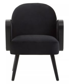 Hala Black Velvet and Rattan Armchair