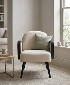 Hala Cream Velvet and Rattan Armchair