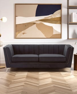Hansa Three Seat Black Velvet Sofa