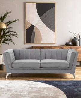 Hansa Three Seat Grey Velvet Sofa