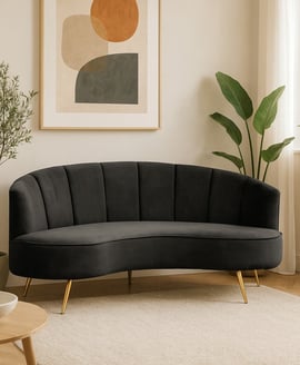 Hasna Three Seat Black Velvet Sofa