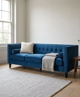 Helia 3 Seat Blue Velvet Sofa