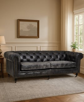 Hoxton Antique Black 3 Seat Chesterfield Leather Sofa