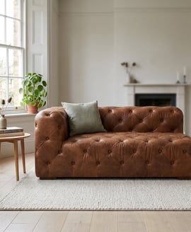 Hoxton Brown Leather Left Arm Modern Chesterfield Sofa