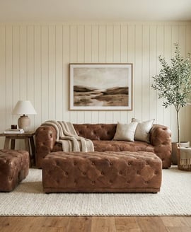 Hoxton Brown Leather Rectangle Chesterfield Ottoman