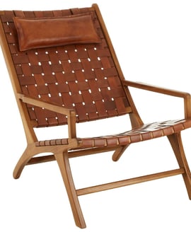 Kendari Teak Wood And Woven Leather Chair