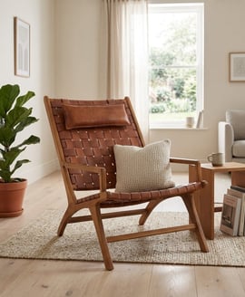 Kendari Teak Wood And Woven Leather Chair