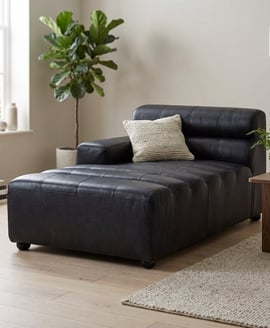 King Antique Black Left Arm Leather Modular Chaise Sofa