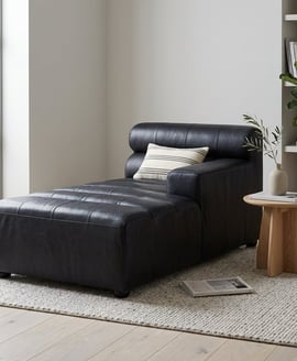 King Antique Black Right Arm Leather Modular Chaise Sofa