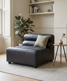 King Armless Antique Black Leather Modular Sofa Chair
