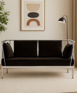 Novo 2 Seat Silver Finish Tapered Arms Sofa