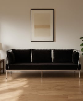 Novo 3 Seat Silver Finish Tapered Arms Sofa