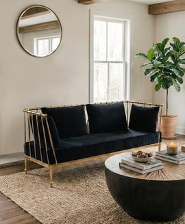 Novo Black Velvet and Gold Finish 2 Seater Sofa