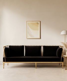 Novo Black Velvet and Gold Finish 3 Seater Sofa