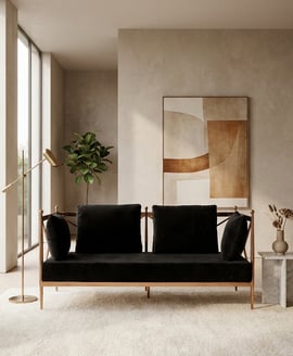 Novo Black Velvet and Rose Gold 2 Seater Sofa