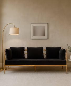 Novo Black Velvet and Rose Gold Frame 3 Seater Sofa