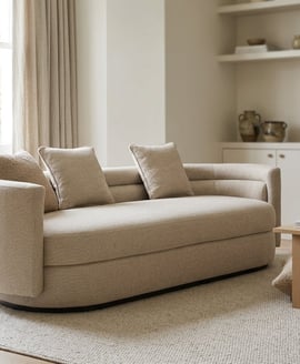Oratino Ivory Linen 3 Seater Curved Sofa