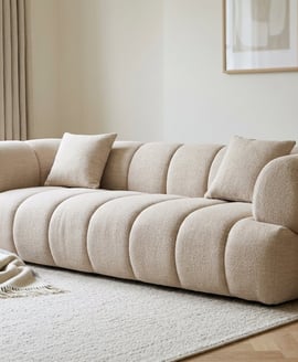 Ordona Cream Linen 3 Seater Curved Sofa