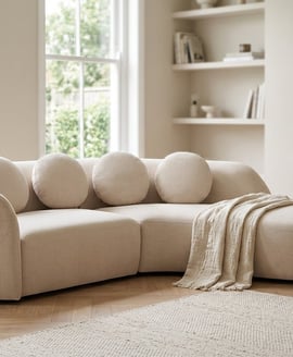 Ovada Cream Linen 3 Seater Curved Sofa
