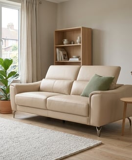 Padua 3 Seat Stone Leather Sofa with Adjustable Headrests